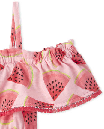Vestido con hombros descubiertos y volante de sandía para bebés y niñas pequeñas