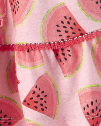 Baby And Toddler Girls Short Sleeve Watermelon Print Knit Ruffle