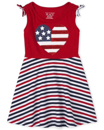 Vestido sin mangas a rayas con bandera americana para bebés y niñas pequeñas