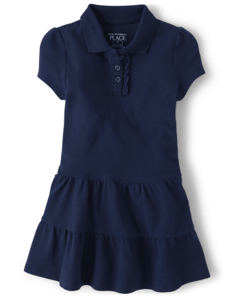 Toddler Girls Uniform Tiered Pique Polo Dress