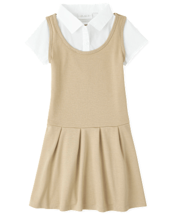 Girls Uniform Ponte Knit 2 In 1 Dress - SANDY