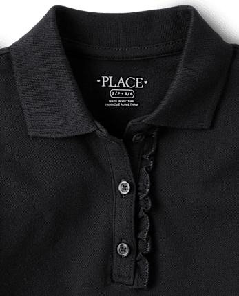 Girls Uniform Ruffle Soft Pique Polo Dress - BLACK