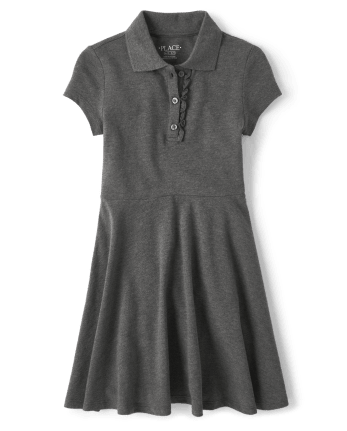 Girls Uniform Ruffle Pique Polo Dress