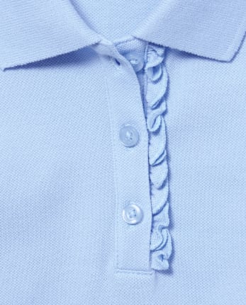 Polo de piqué con volantes de manga larga de uniforme para niñas, paquete de 2