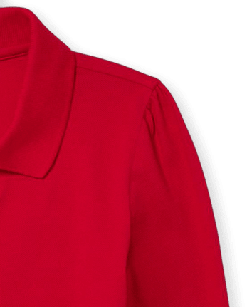 Polo de piqué con volantes de manga larga de uniforme para niñas, paquete de 2
