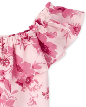 Conjunto de niñas top con volante floral y falda cruzada sintética