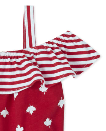 Baby And Toddler Girls Canada Day Maple Leaf Print Striped Ruffle