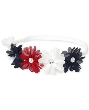 Toddler Girls Americana Rhinestud Flower Braided Headwrap