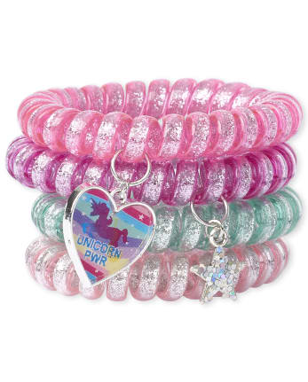Girls Lenticular Unicorn Coil Bracelet 4-Pack