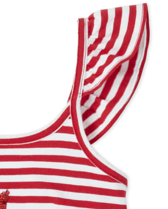 Girls Canada Day Glitter Maple Leaf Striped Ruffle Romper