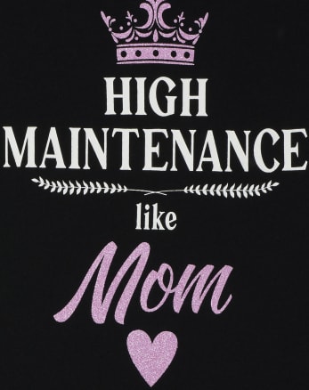 Camiseta con gráfico de alto mantenimiento como mamá con purpurina para niñas