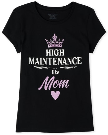 Camiseta con gráfico de alto mantenimiento como mamá con purpurina para niñas
