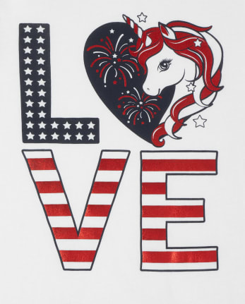 Girls Americana Love Unicorn Graphic Tee