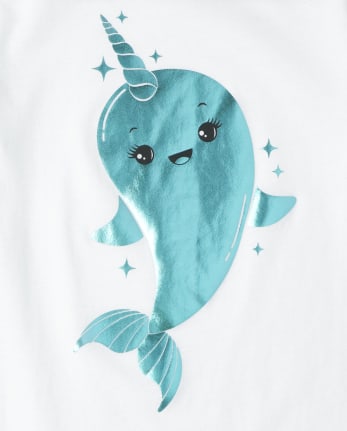 Camiseta con estampado de narval metalizado para niñas