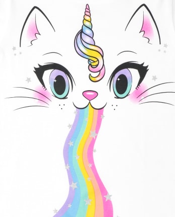 Girls Glitter Rainbow Caticorn Graphic Tee