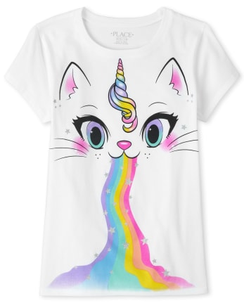 Girls Glitter Rainbow Caticorn Graphic Tee