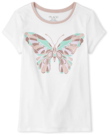 Girls Glitter Butterfly Graphic Tee