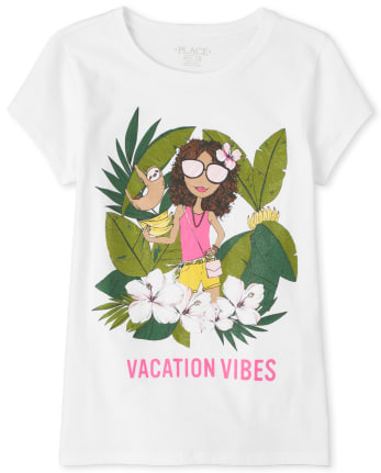 Girls Glitter Vacation Vibes Graphic Tee