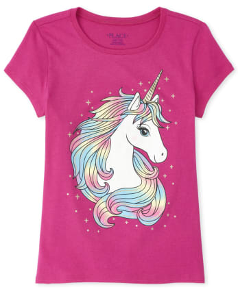 Girls Short Sleeve Glitter Rainbow Unicorn Graphic Tee | The Children's ...