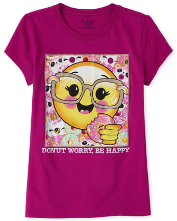 Girls Glitter Emoji Donut Graphic Tee