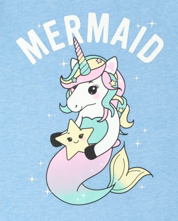 Girls Glitter Mermaid Unicorn Graphic Tee