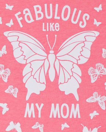 Girls Glitter Mom Butterfly Graphic Tee