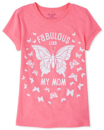 Girls Glitter Mom Butterfly Graphic Tee
