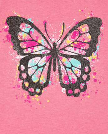 Girls Glitter Butterfly Graphic Tee