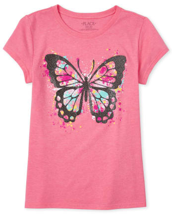 Girls Glitter Butterfly Graphic Tee