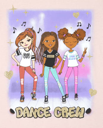 Camiseta con gráfico de baile con purpurina para niñas
