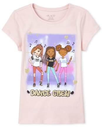 Camiseta con gráfico de baile con purpurina para niñas