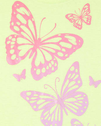 Camiseta estampada con brillo de mariposa para niñas