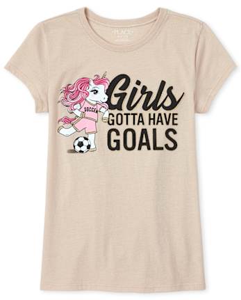 Camiseta con estampado de unicornio de fútbol con purpurina para niñas