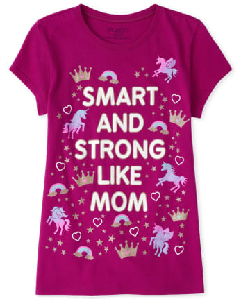 Camiseta estampada con purpurina inteligente como mamá para niñas