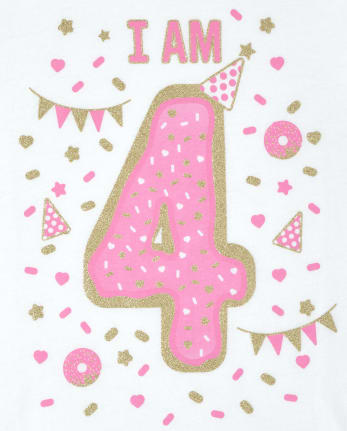 Girls Birthday Glitter I Am 4 Graphic Tee