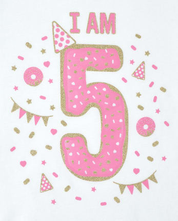 Girls Birthday Glitter I Am 5 Graphic Tee