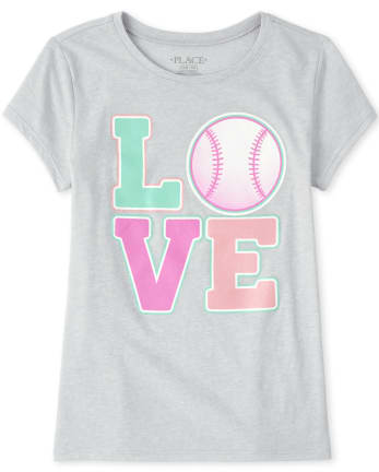 Girls Glitter Love Softball Graphic Tee
