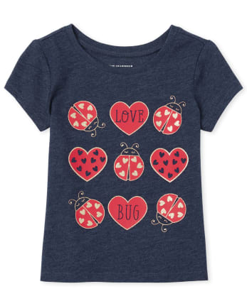 Baby And Toddler Girls Short Sleeve Glitter 'Love Bug' Lady Bug Graphic ...