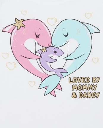 Camiseta con estampado de tiburón familiar con purpurina para bebés y niñas pequeñas