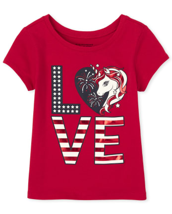 Baby And Toddler Girls Americana Foil Love Unicorn Graphic Tee