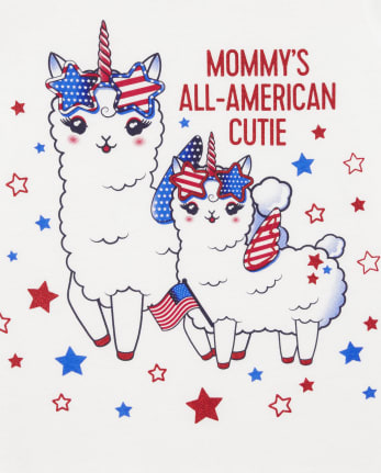 Baby And Toddler Girls Americana Glitter Mommy Llamacorn Graphic Tee