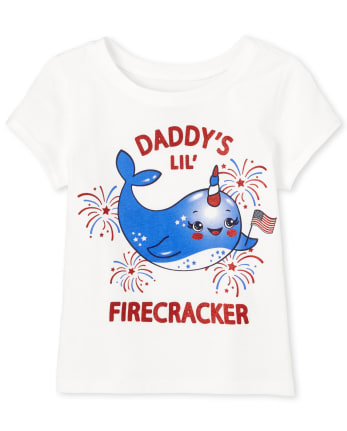 Baby And Toddler Girls Americana Glitter Daddy Narwhal Graphic Tee