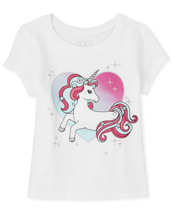 Camiseta con gráfico de unicornio brillante para bebés y niñas pequeñas