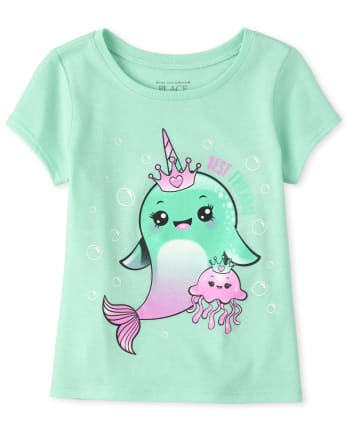 Camiseta con estampado de narval brillante para bebés y niñas pequeñas