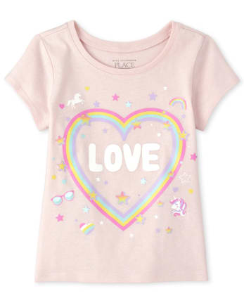 Baby And Toddler Girls Glitter Love Heart Graphic Tee
