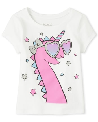 Camiseta con gráfico de dinosaurio con purpurina para bebés y niñas pequeñas