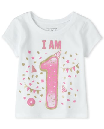 Camiseta gráfica con brillo de cumpleaños para niñas pequeñas y bebés Soy 1