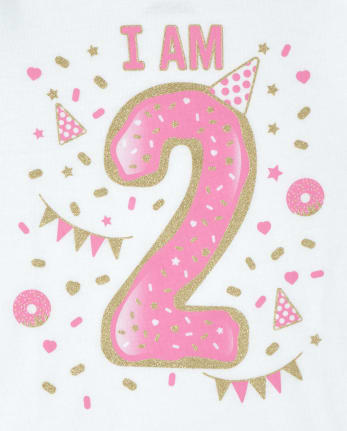 Camiseta con gráfico I Am 2 con purpurina de cumpleaños para niñas pequeñas y bebés