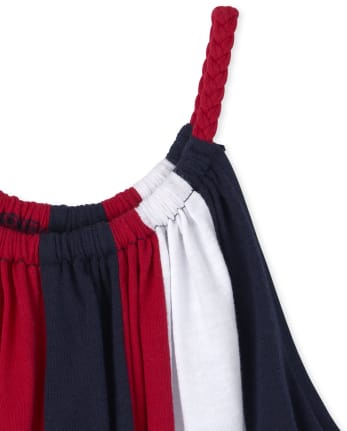 Girls Americana Sleeveless Striped Belted Knit Dress | The 