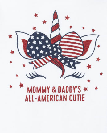Baby Girls Americana Glitter Mommy And Daddy Unicorn Graphic Bodysuit